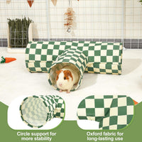 Bienbee Guinea Pig Tunnel, 3 Way Washable Guinea Pig Hideout - Green Checkerboard / 3-Way - image 3