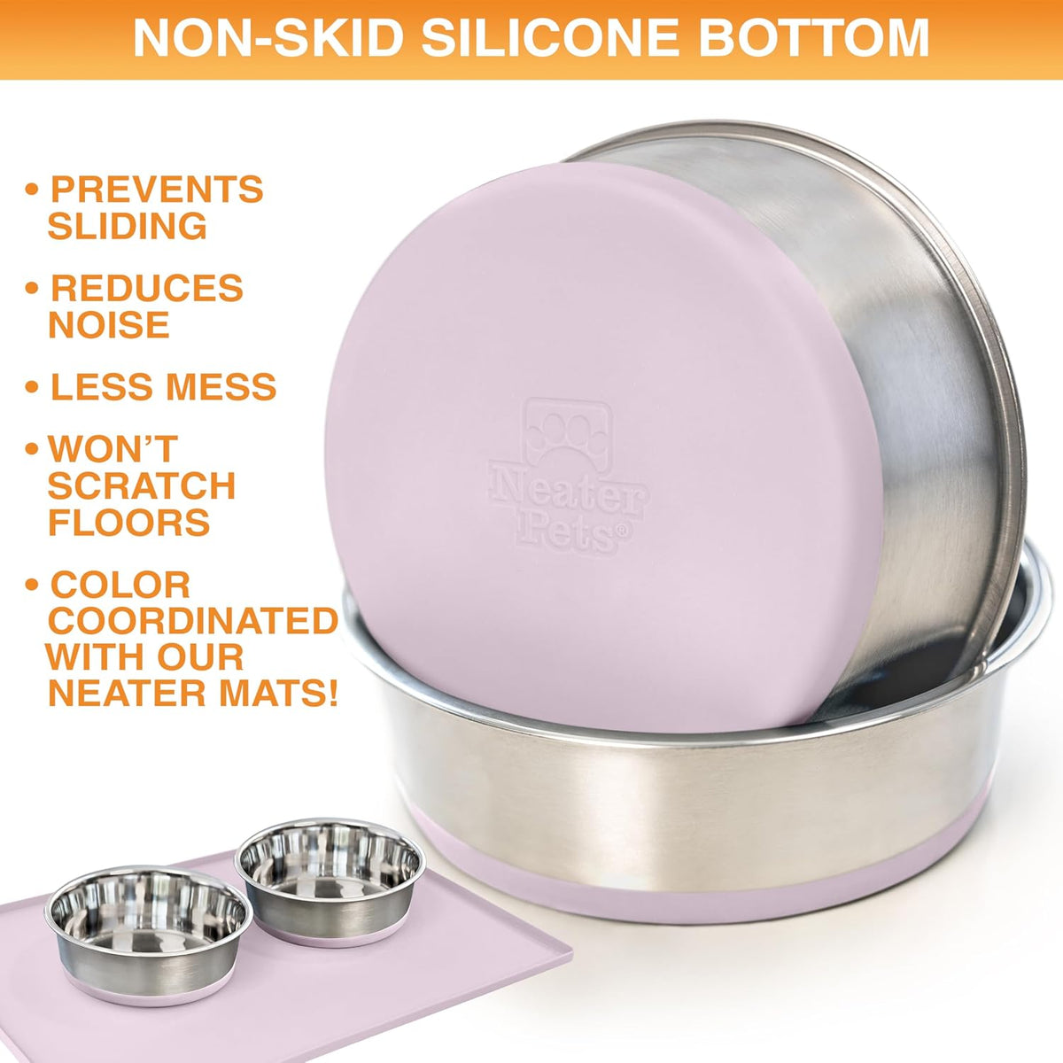 Neater Pet Brands Stainless Steel Dog Bowls with Non-Slip Rubber - 6 Cup (Set of 2) / Light Pink - image 4