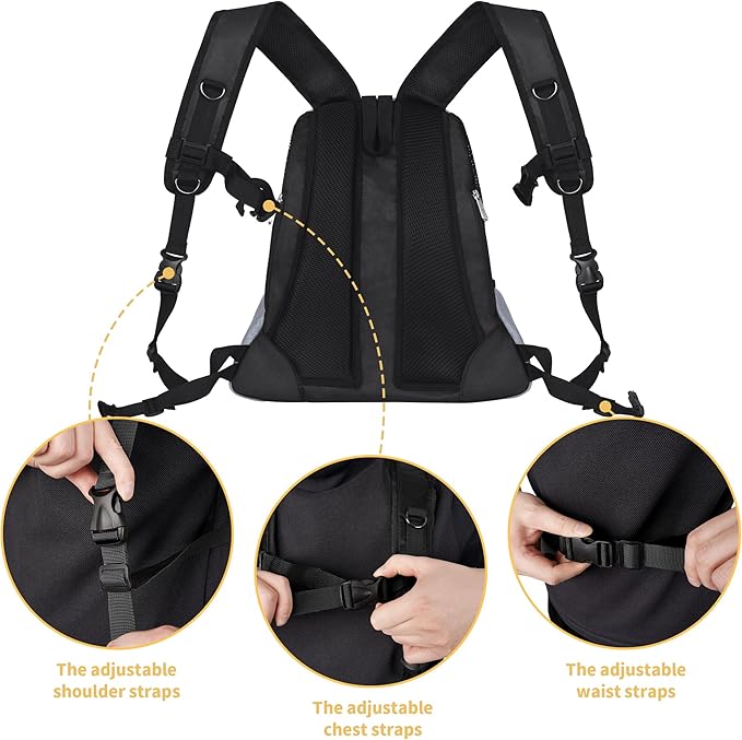 WOYYHO Pet Dog Carrier Backpack Small Dog Front Backpack Ventilated Mesh Dog Travel Back Pack with Safety Belt for Travel Hiking Cycling Outdoor Adventures (Size M: 5-9 lbs, Grey)