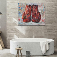 Quorin Banksy Graffiti Boxing Wall Art Red Boxing Gloves Pictures Gym Sport Wall Decor Canvas Print Painting Artwork for Gym Living Room Bedroom 20"x24"
