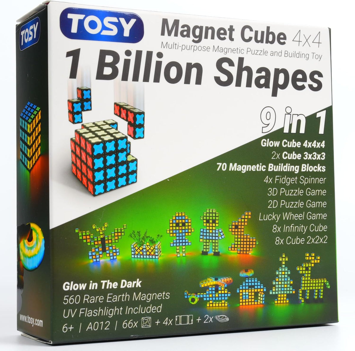 TOSY Magnet Cube 2x2, 8 Blocks, Glowing, UV Flashlight - Cube 4x4