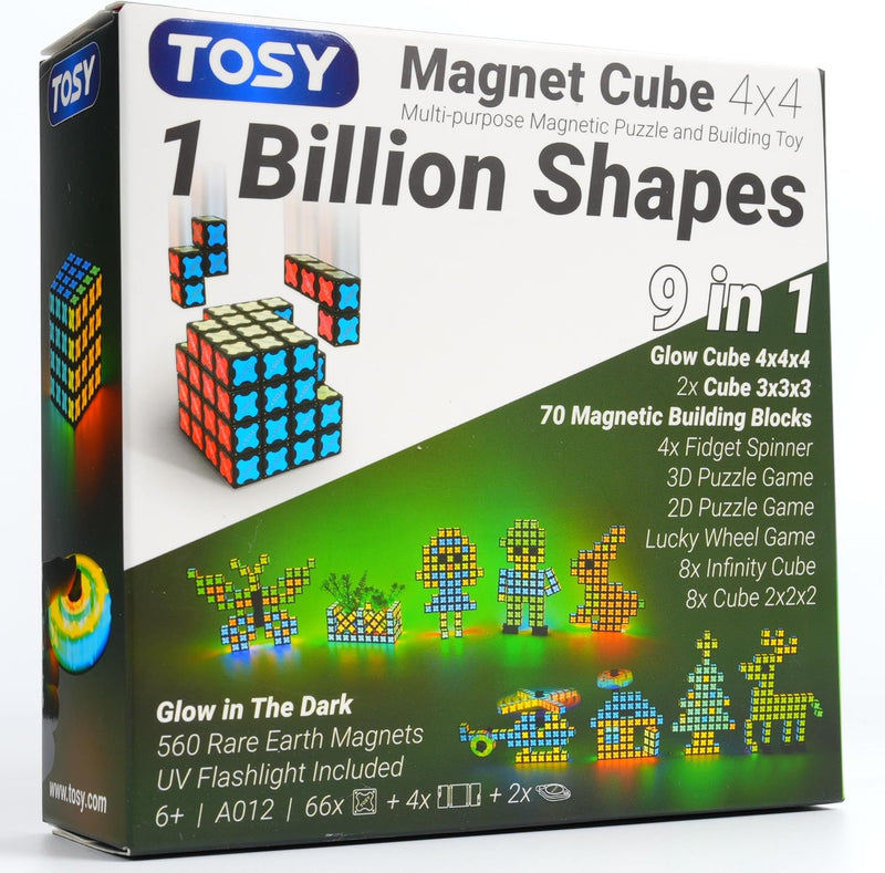 TOSY Magnet Cube 2x2, 8 Blocks, Glowing, UV Flashlight - Cube 4x4