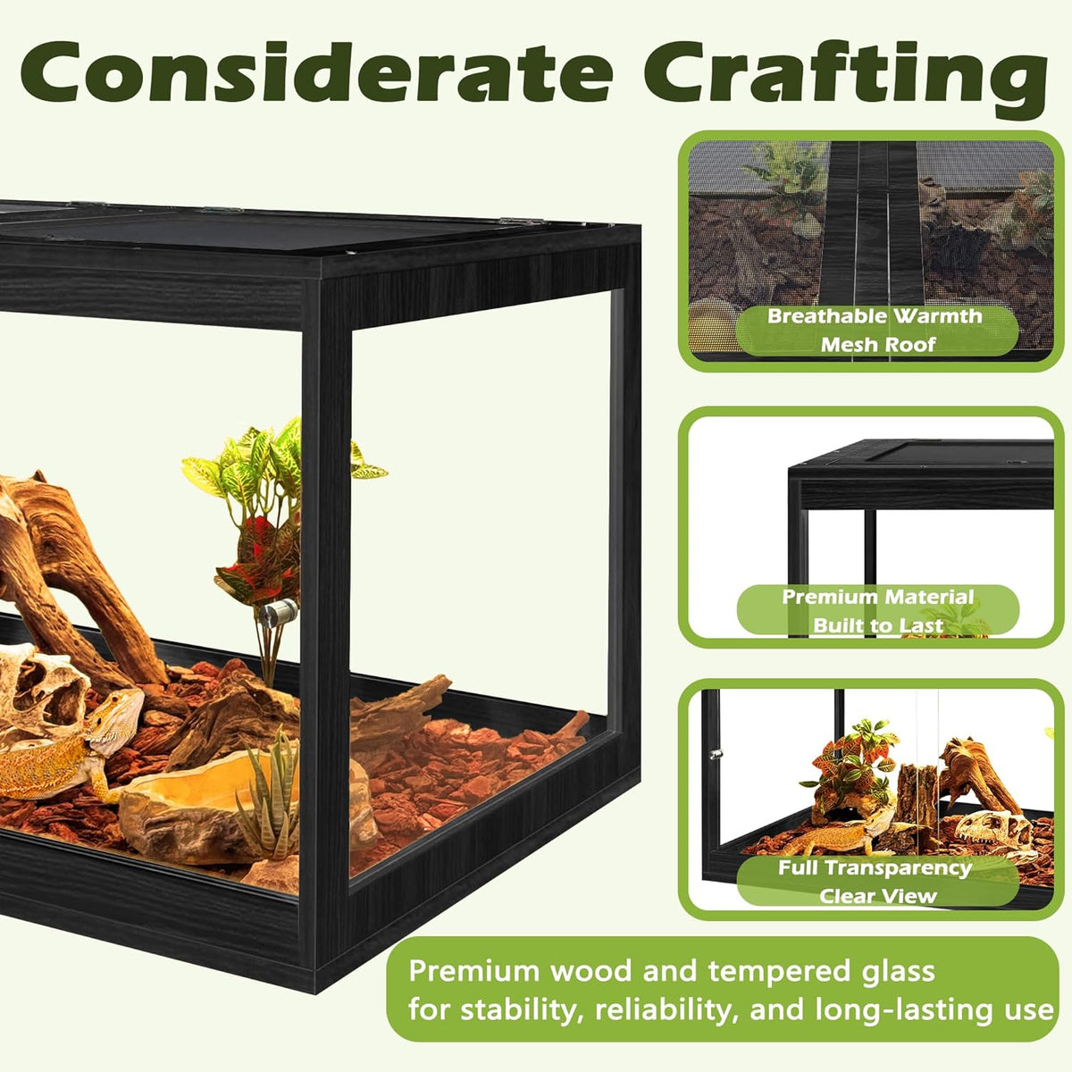 PROLEE 82 Gallon Bearded Dragon Tank - Black / 65 Gallon (40x19.5x19.5 Inch) - image 3