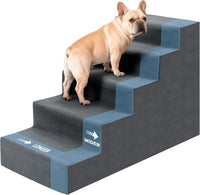 Dog Stairs for Bed, Extra Wide 4-Step Dog Steps for High Bed - Grey / 5 Steps