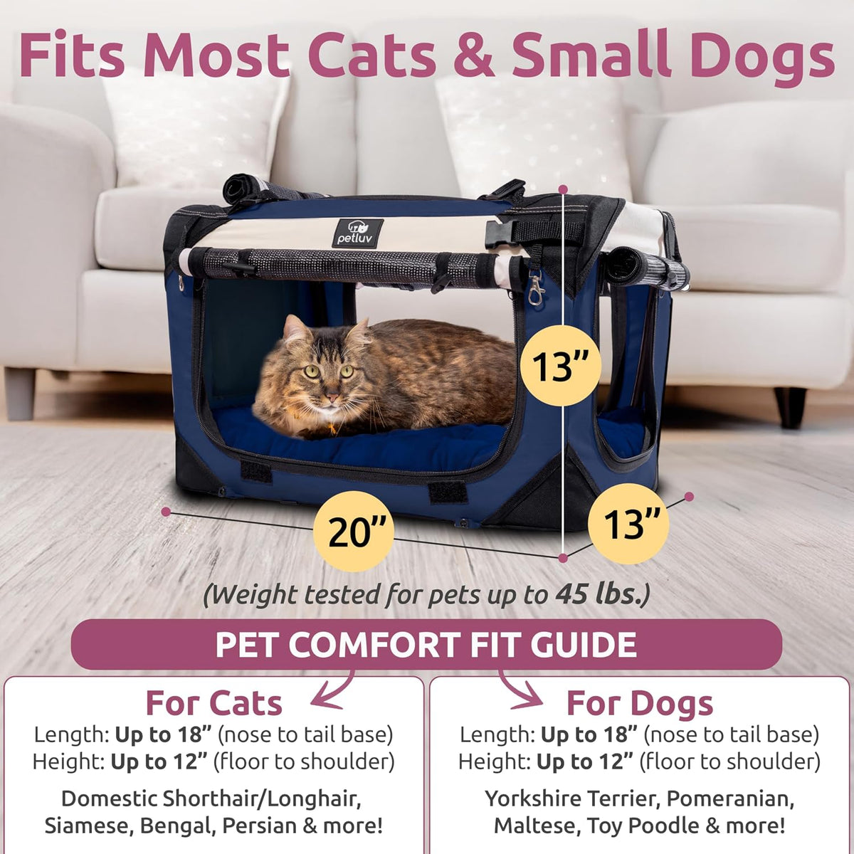 Cat & Dog Pet Carrier, Fits 2 Cats or Medium Dog Comfortably - Navy / Medium - image 2