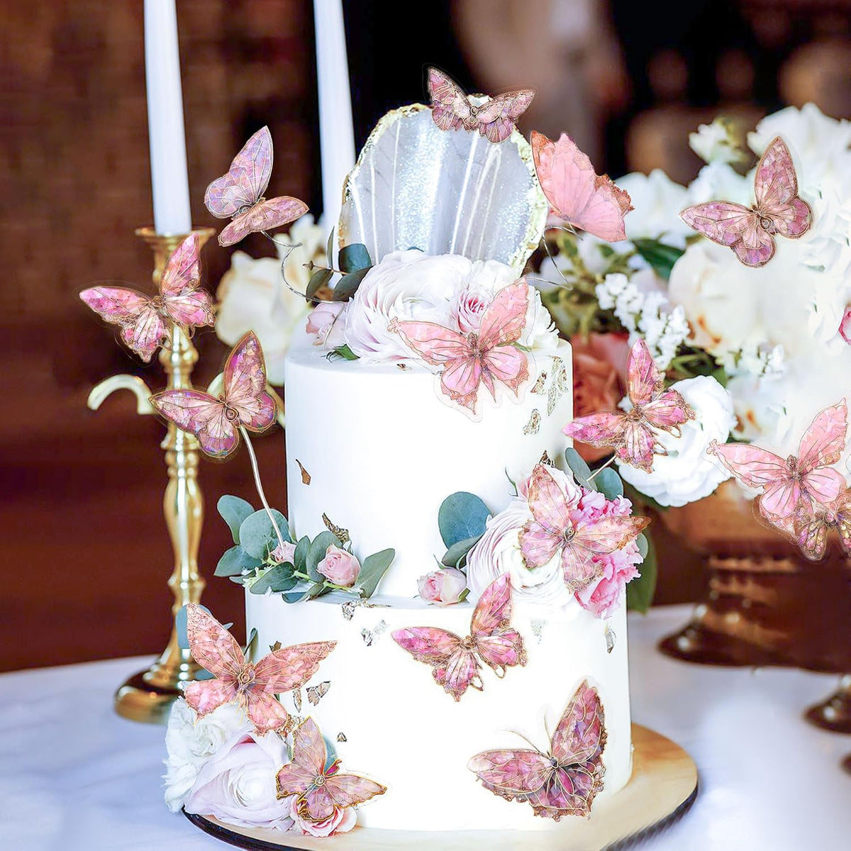 30Pcs 2D Waterproof Swallowtail Butterfly Cake Topper Transparent - Not Edible / Colorful Pink - image 3