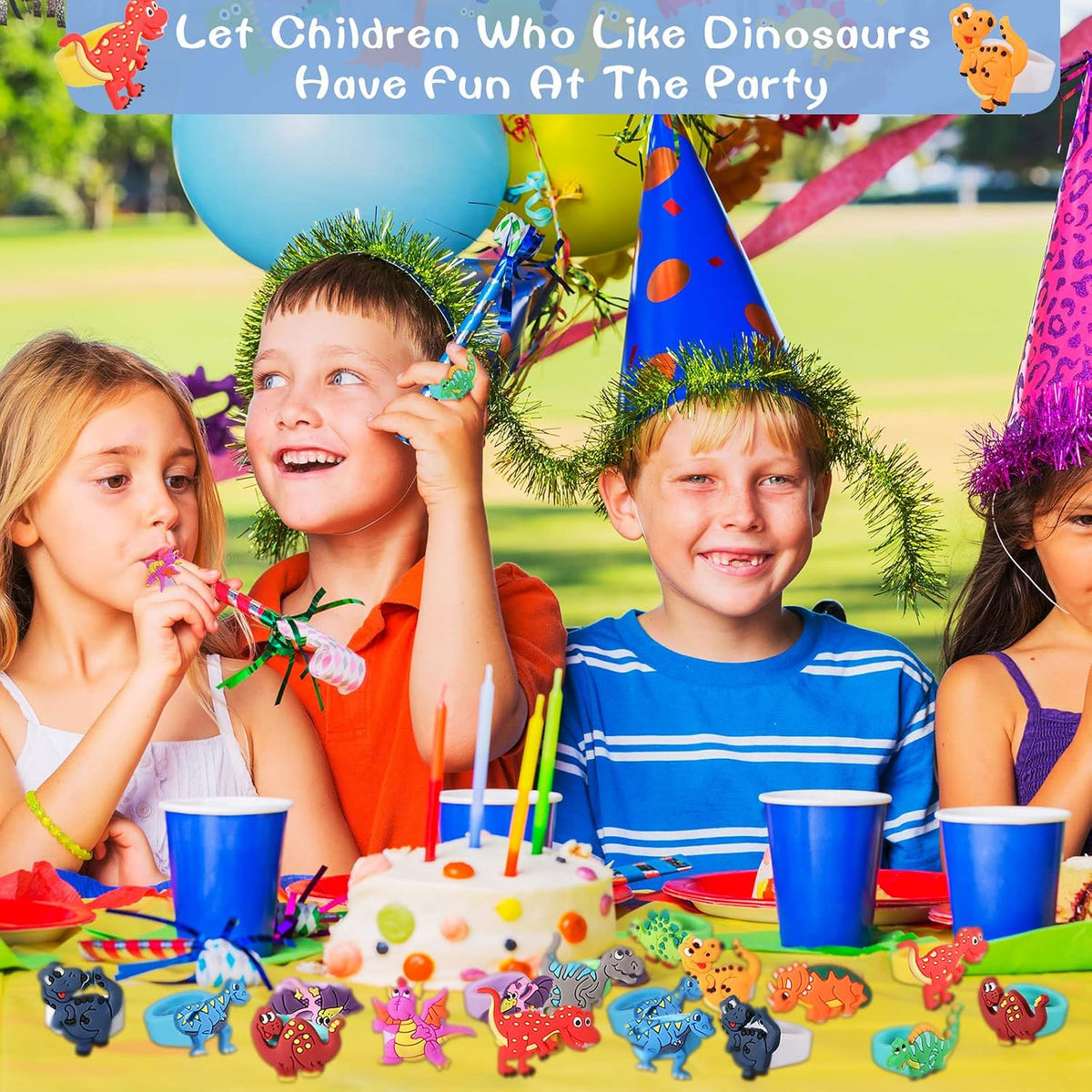 Chalyna 24 pack soft rubber dinosaur rings for kids in twelve styles - view 6