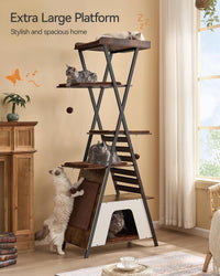 72.4" Modern Cat Tree for Indoor Cats, Multi-Level Cat Condo – Essentials for Cats - Rustic Brown - image 3