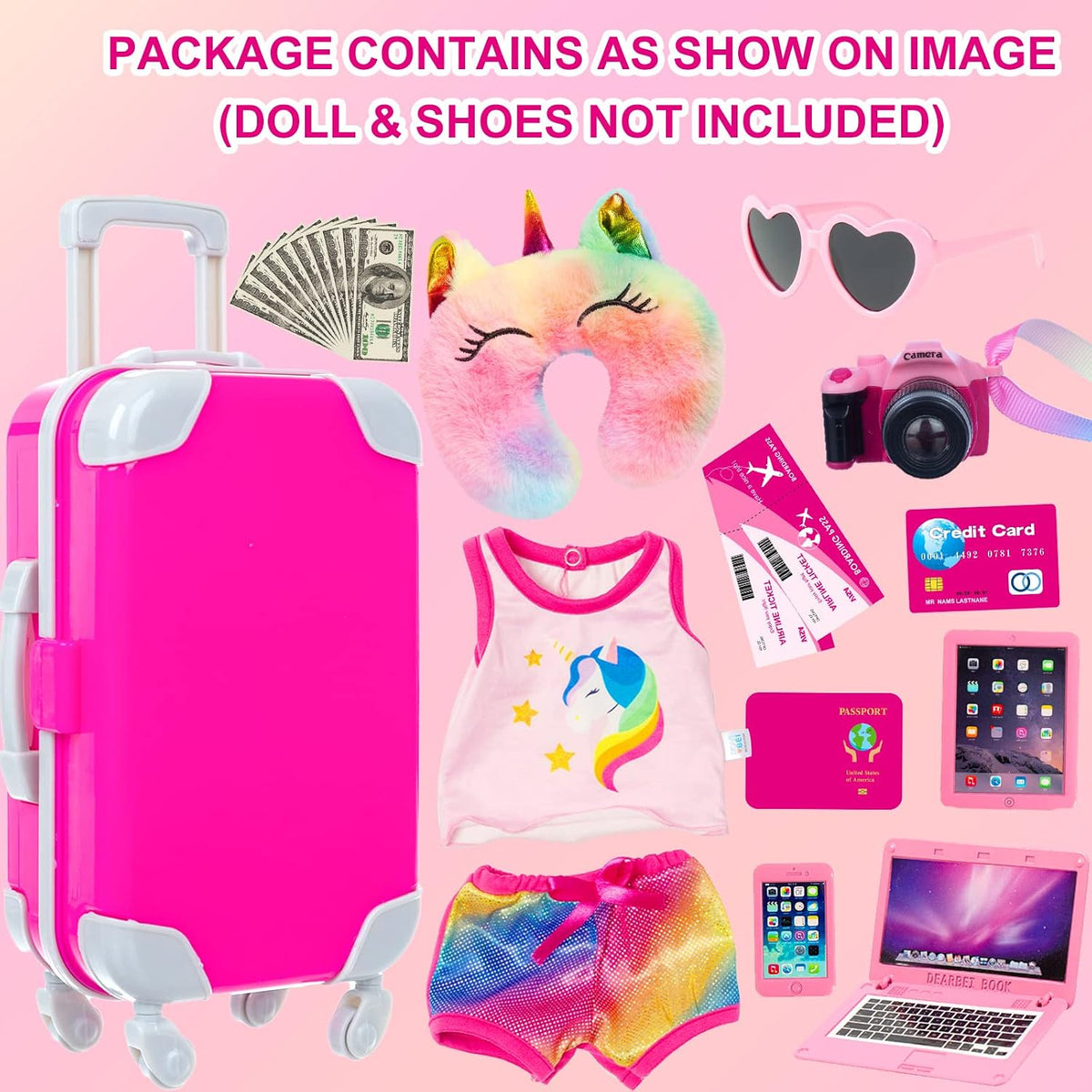 XFEYUE 23 Pcs American 18" Doll Clothes and Accessories Travel Set（No - image 2