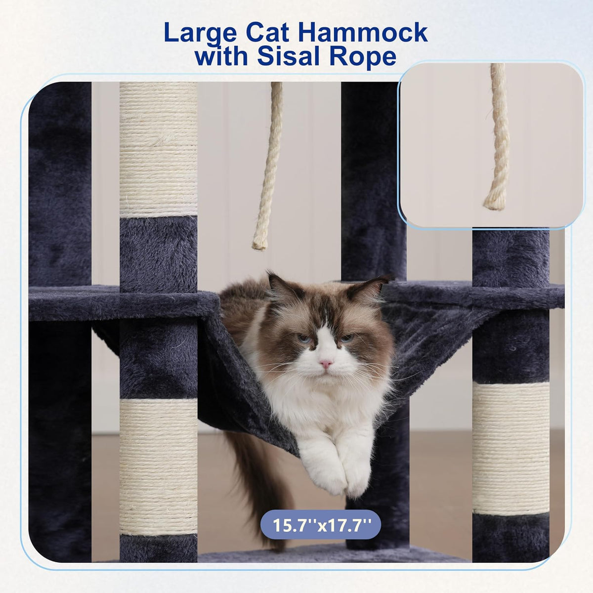 Cat Tree, 74" Tower for Large Cats, Big Condo & Hammock GCT030G – Essentials for Cats - 80.7'' / Smoky gray - image 3