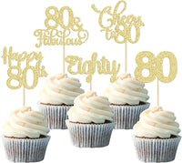 30 Pack Happy 80th Birthday Cupcake Toppers Gold Glitter Eighty - 80th / Gold