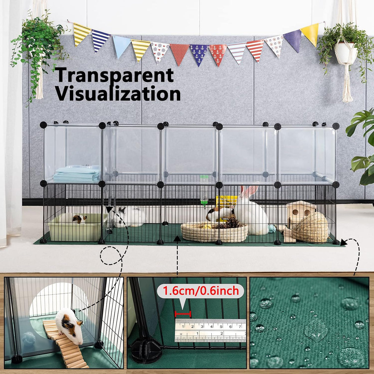 DINMO 28 Panels Bunny Playpen, Iron Net Bottom - Plastic and Metal Mesh Design - image 4