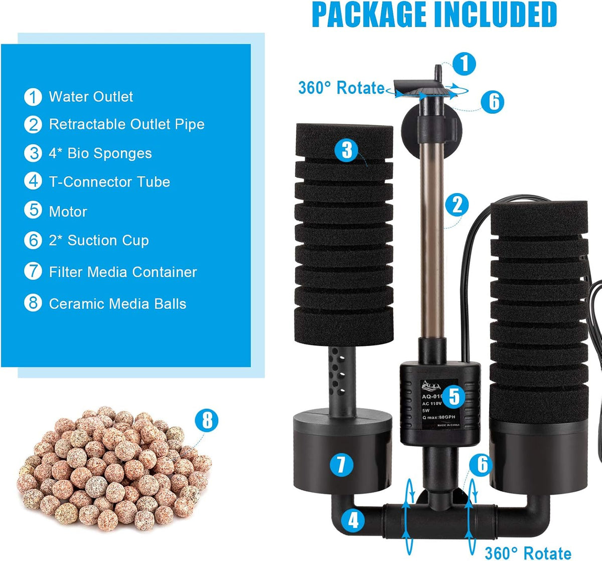 AQQA Aquarium Sponge Water Filter - Large - image 3