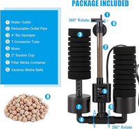 AQQA Aquarium Sponge Water Filter, Power Driven Double Biochemical Filter, Quiet Submersible Foam Filter with 2 Extra Sponges, 1 Bag of Filtered Ceramic Balls for Fresh and Salt Water Fish Tank (L)