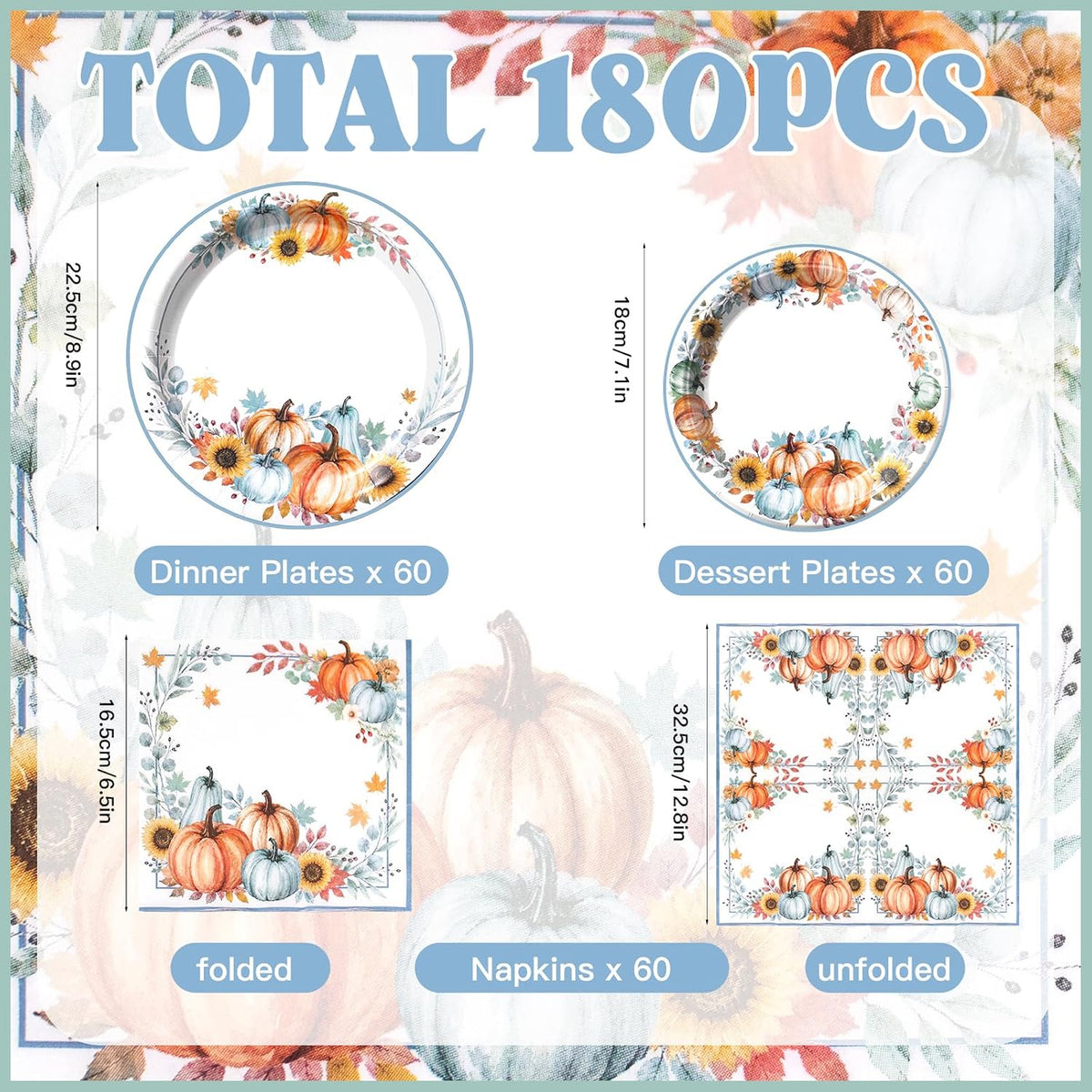 yunhuatdm 180 piece cute ghost Halloween plates and napkins set, black and white - view 35