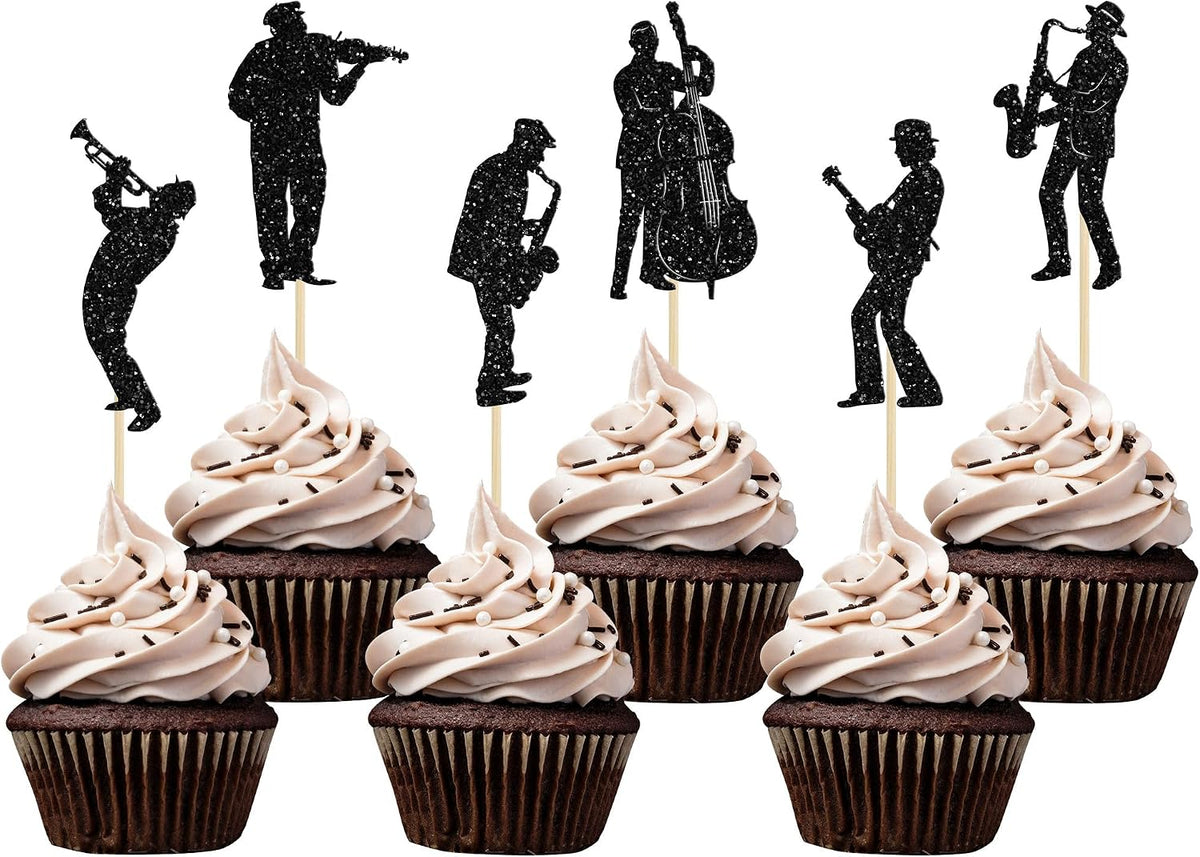 Gyufise 24Pcs Dance King Cupcake Toppers Glitter Jazz Dancers Happy - Black 1
