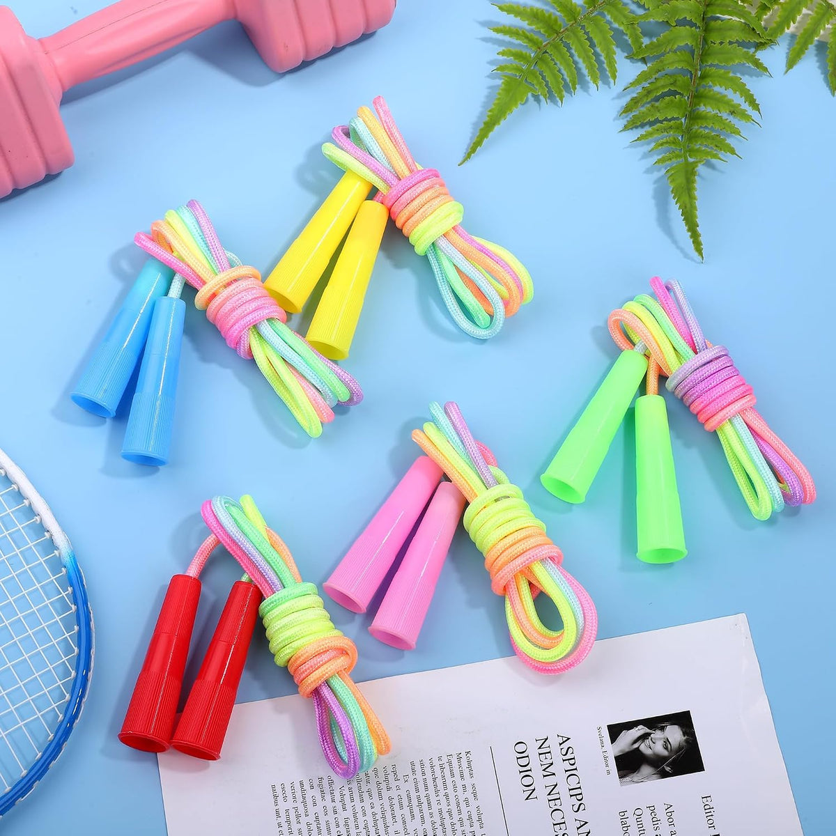 Elcoho kids rainbow jump rope set, 10 adjustable 7.2 foot nylon ropes with plastic handles - view 6