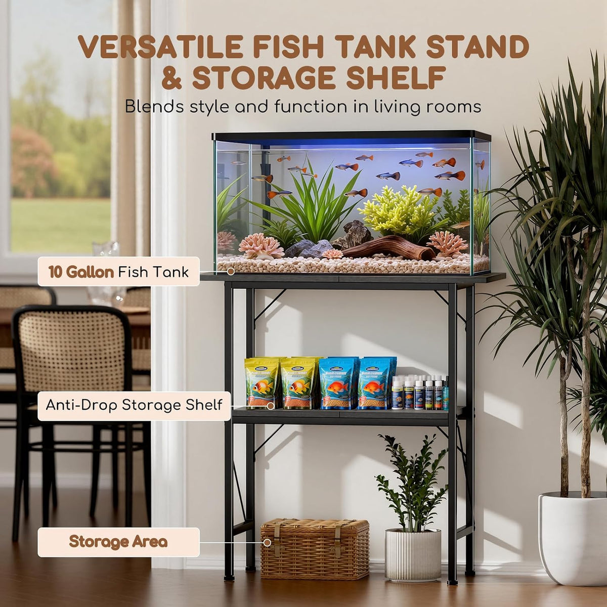 5-10 Gallon Fish Tank Stand with Storage Shelves - Black / 30 Gallon-2 Tier - image 4