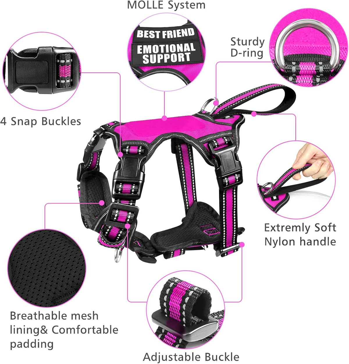 WINSEE Pet Harness Collar and Leash Set - Large / Rosy - image 4