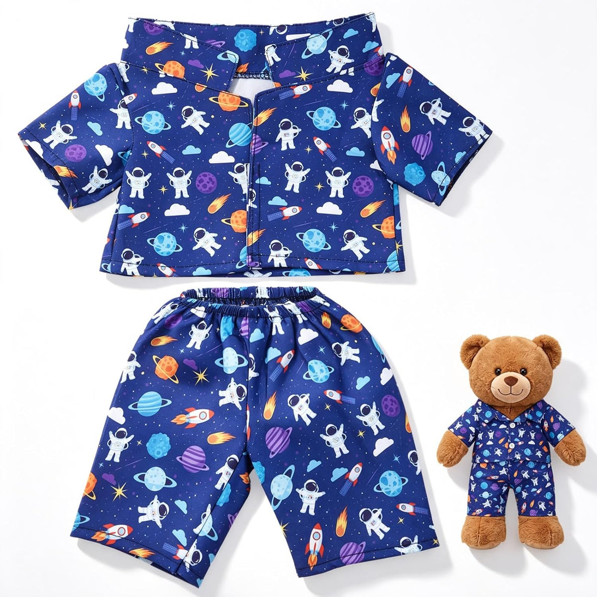 2 Pcs Rainbow PJ's Bear Clothes Outfit Stuffed Animal - Space / Blue