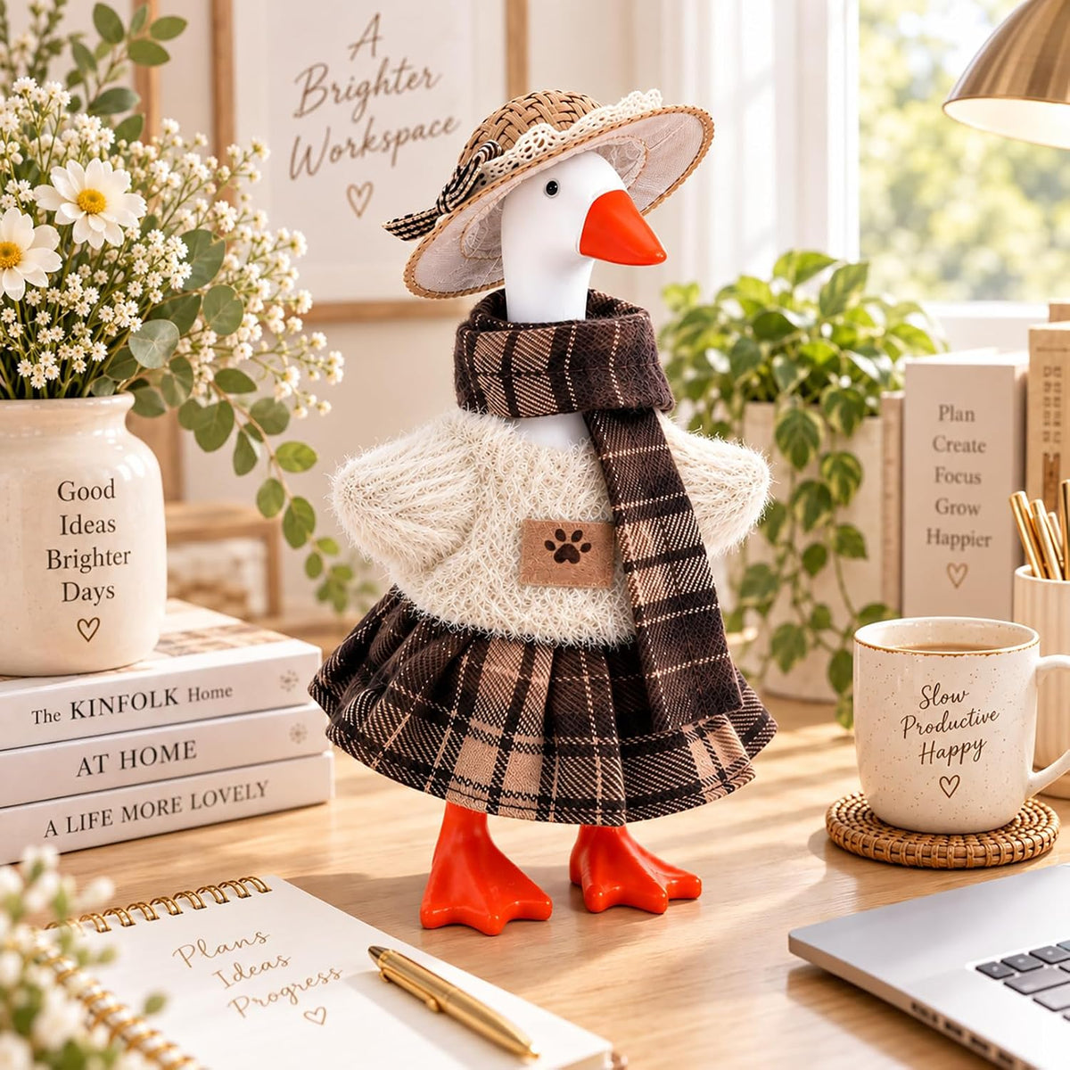 7inch Desk Goose Outfits, Mini Desktop Goose Clothes with Sunglasses & Necklaces, Brown Leopard - Cozy Winter Plaid / 7 Inch - image 4