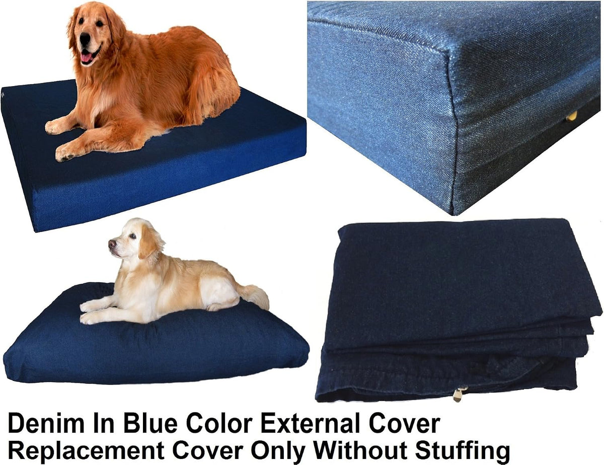 Dogbed4less 40X35X4 Inches Blue Color Durable Denim Jean Dog Pet Bed - 55"X37"X4" - image 3