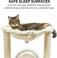Furhaven 15.75" Tall Playground for Indoor Cats, Ft. Sisal Scratching Posts, Self-Grooming Brush, & Toy - Tiger Tough Hammock Interactive Playground - Cream, One Size