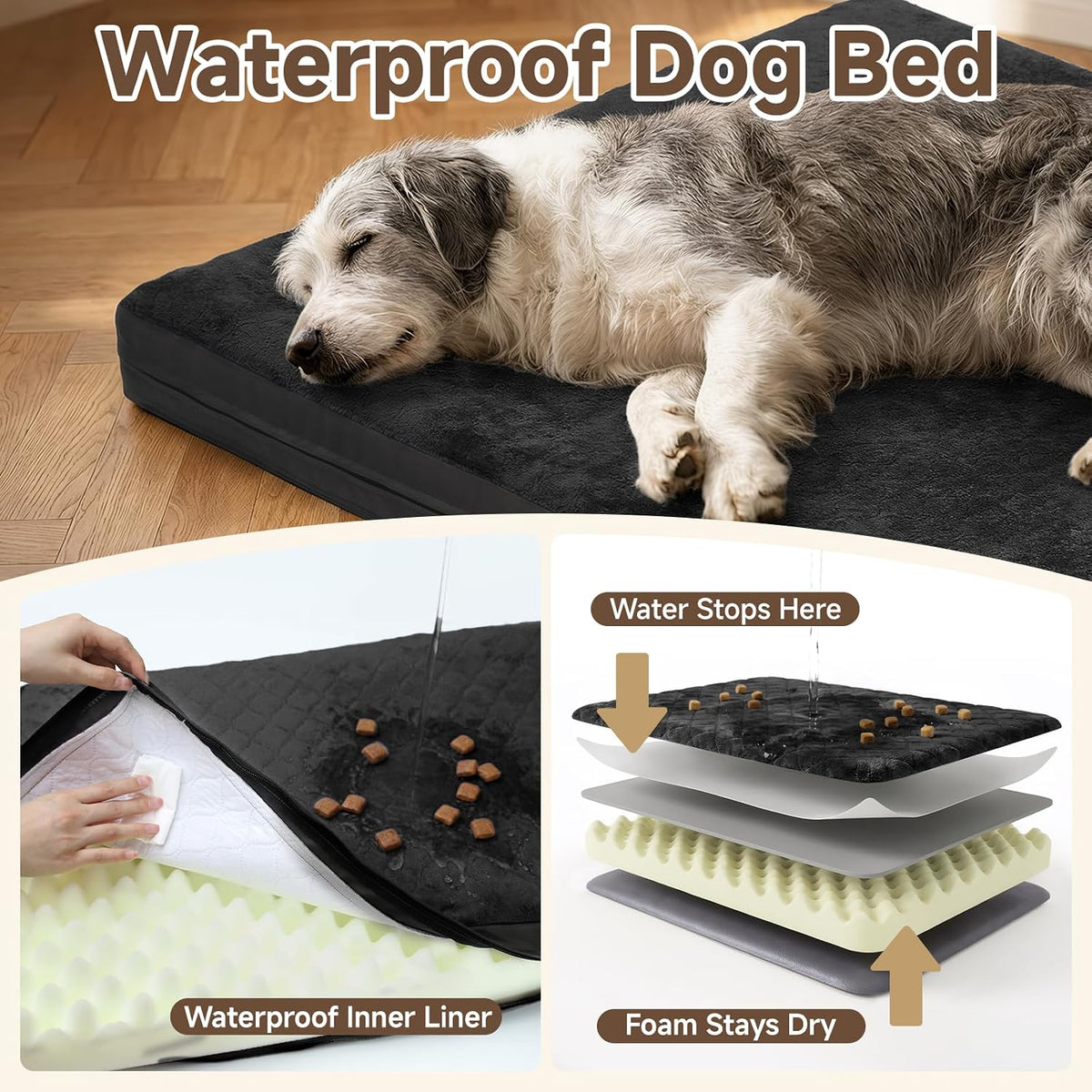 Waterproof Dog Crate Bed Pad - Black / 47"W x 29"L x 4"H - image 2