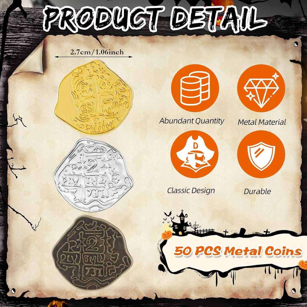 Hanaive 50 Pcs Metal Fake Gold Coins, Silver, Bronze - Gold, Silver, Bronze / Irregular - image 2