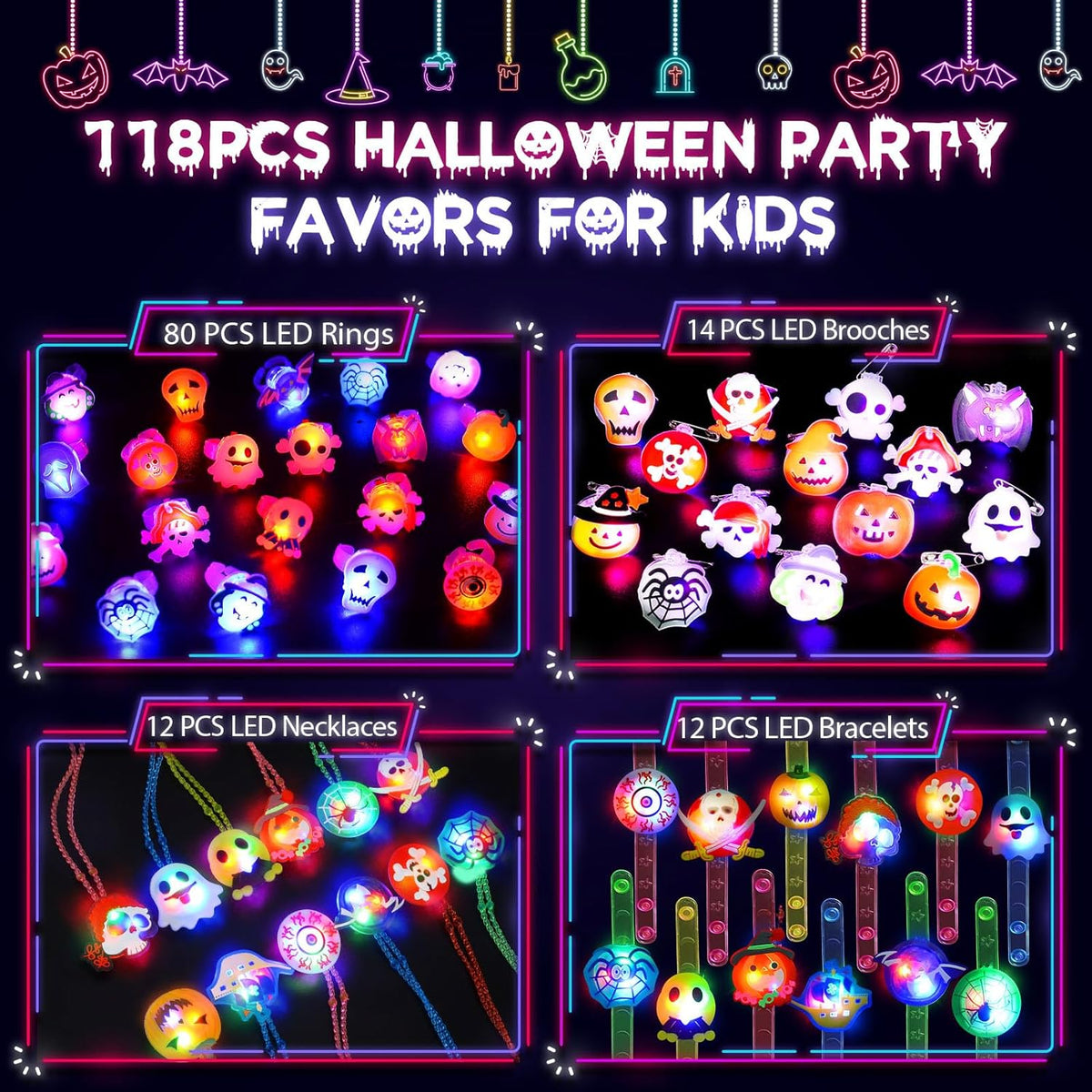 Tiaxidex 118-piece Halloween light up party favors with rings and necklaces - view 2