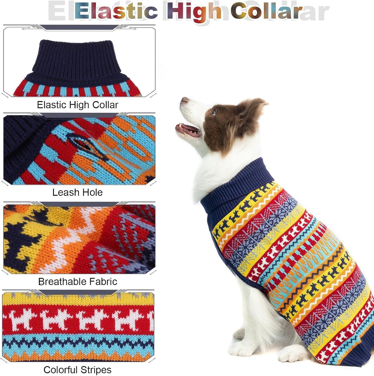 Dog Sweater - Winter Coat Apparel Clothes with Colorful Stripes for Cold Weather – Essentials for Dogs - Medium/Large / Multi-colored - image 3