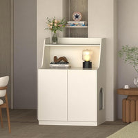 Large/Tall Litter Box Enclosure, Modern Wooden Litter Box Furniture for XL Litterbox with Open Shelf as Sideboard Cabinet (White)