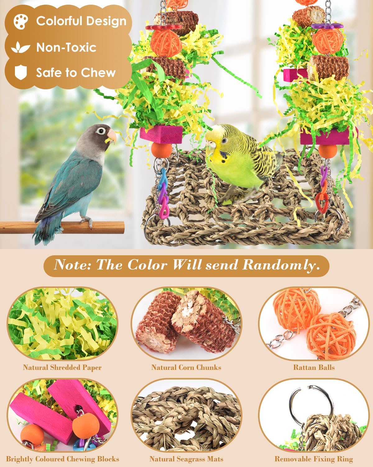 ERKOON Bird Toys, Parrot Toys Foraging Swing Mat Parrot Cage Hanging Toys Birds Grass Mat Climbing - Parrot swing mat-1 Pack - image 3