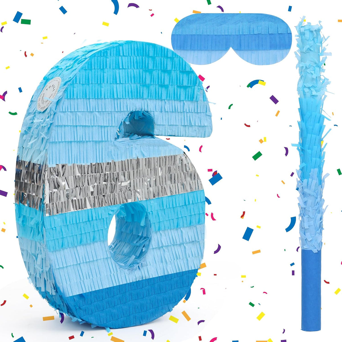 BIRCHIO blue number 4 pinata with blindfold and bat for a fourth birthday party - view 5