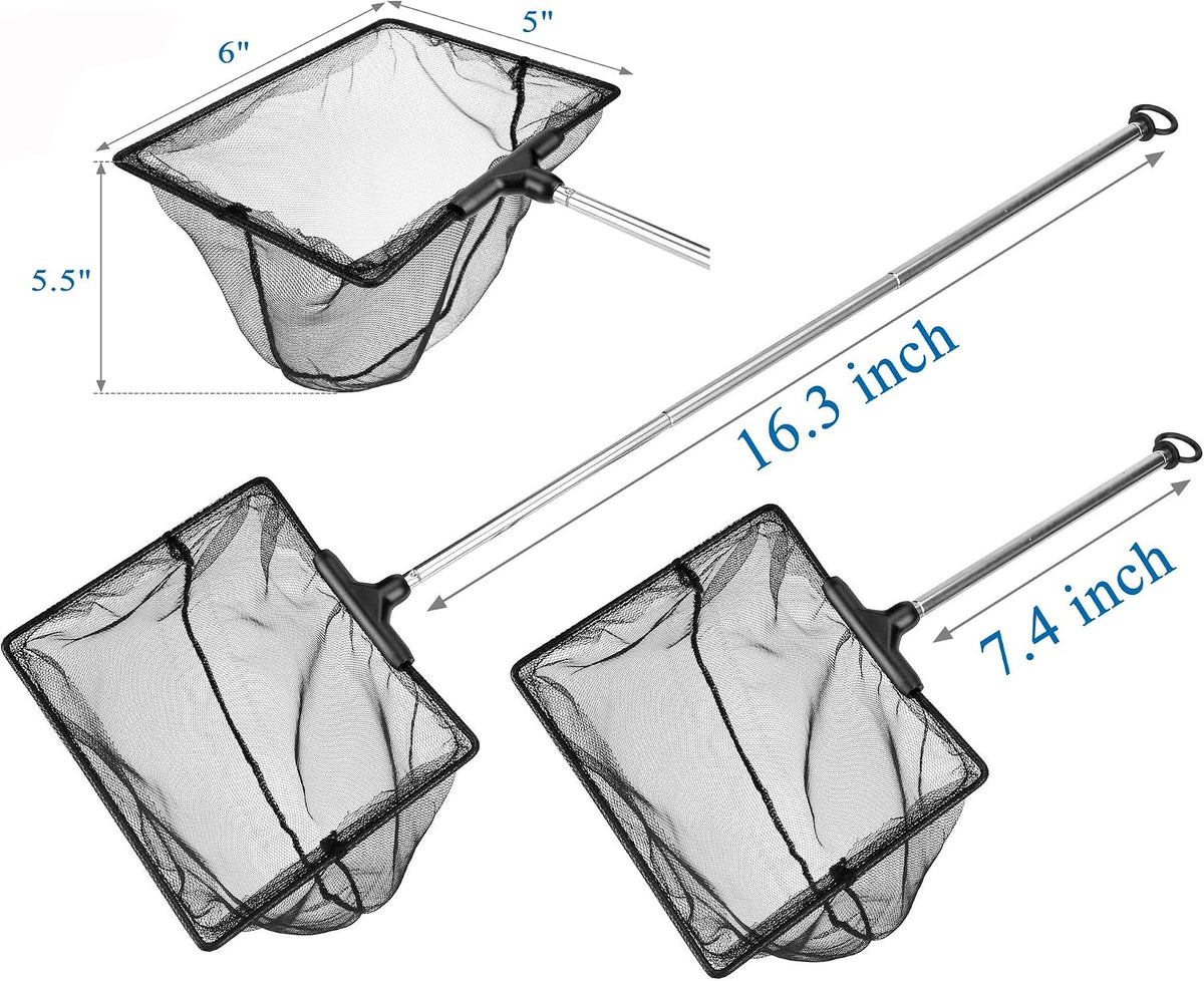 Aquarium Fish Net with Extendable Stainless Steel Long Handle Fine - SML 3PACK - image 4