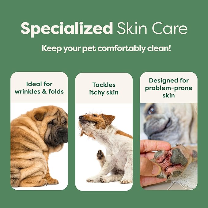 Earth Rated Wrinkle Wipes for Dogs, Perfect for Bulldogs and Pugs, to Cleanse Wrinkles and Folds, Wild Oat Scent, 60 Count