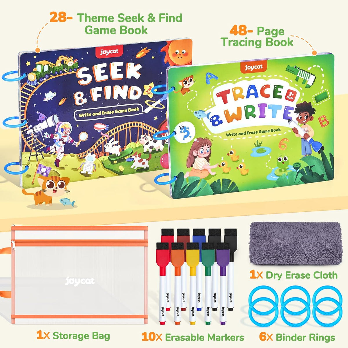 JoyCat seek and find activity book with dry erase markers, cloth and storage bag - view 13