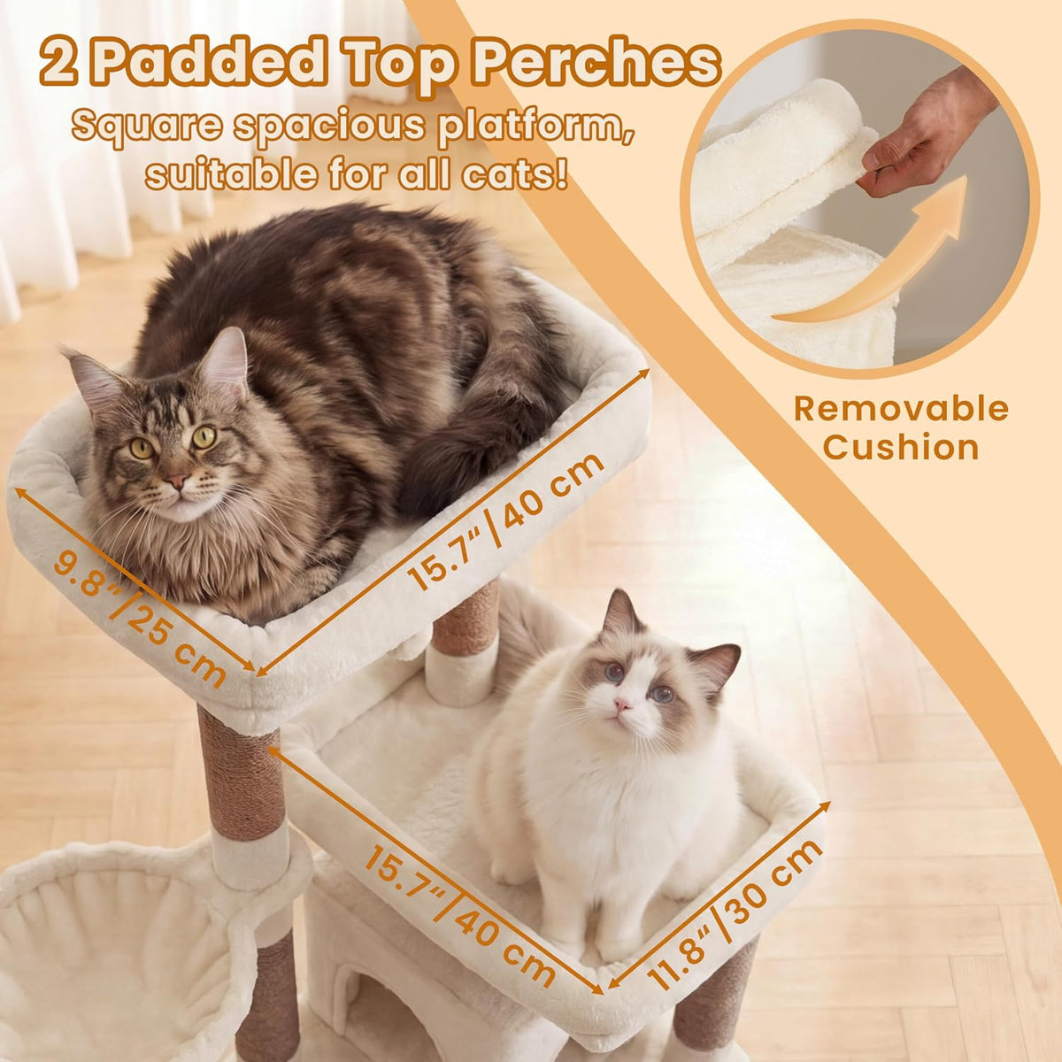 Heybly 53.1" Corner Cat Tree for Large Cats - Beige / 56 inch - image 2