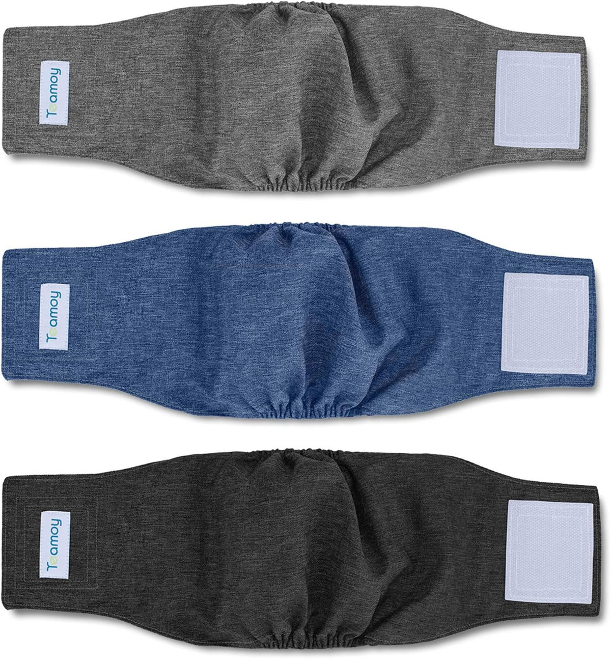Teamoy Belly Bands for Male Dogs, Washable Wrap Diapers, S - XS(7"-9"Waist) / Black+ Gray+ Blue