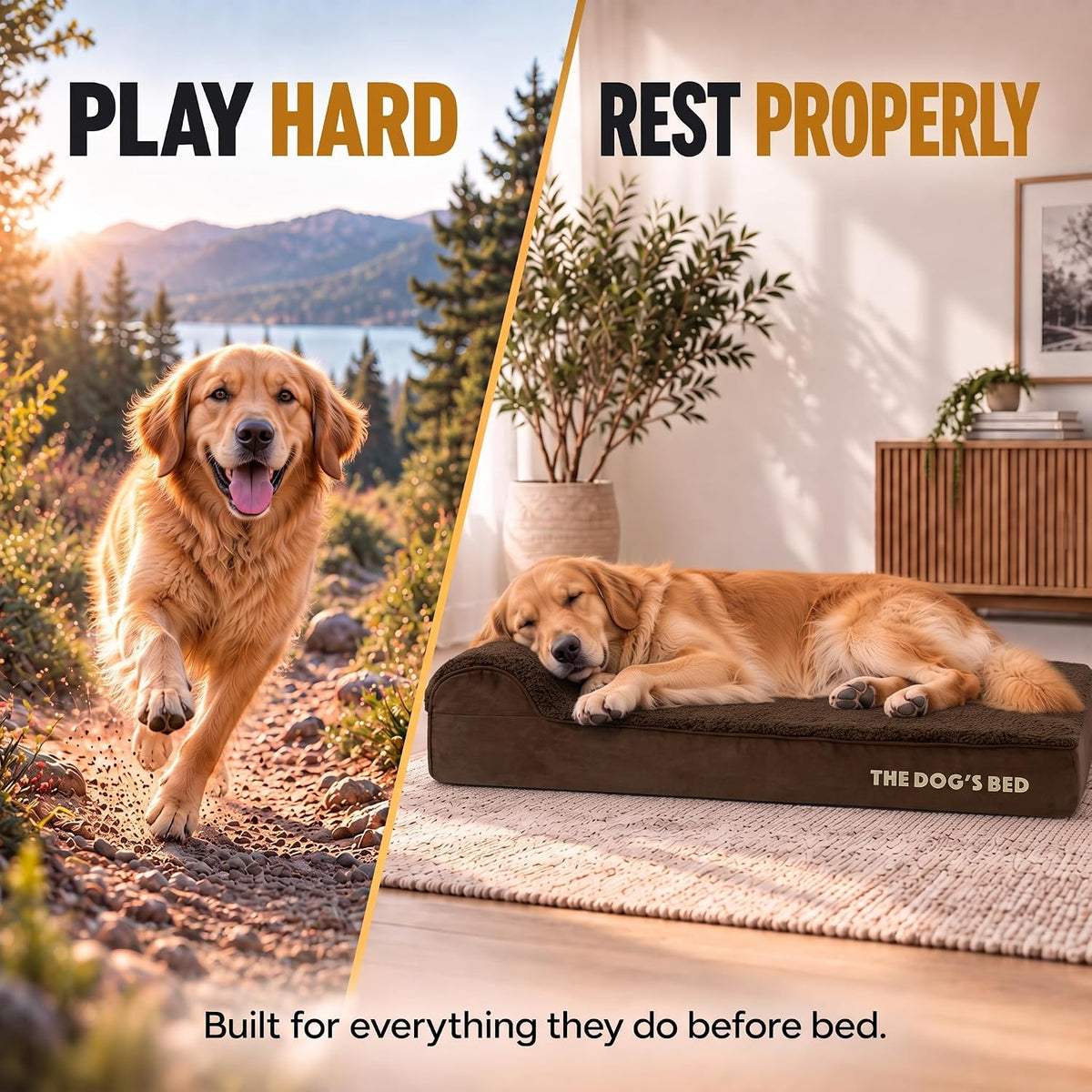 The Dog’s Bed Orthopedic Memory Foam Dog Bed with Headrest XL 6-Inch – Essentials for Dogs - Brown Plush / XL (46"L x 28"W x 4"Th) - image 2