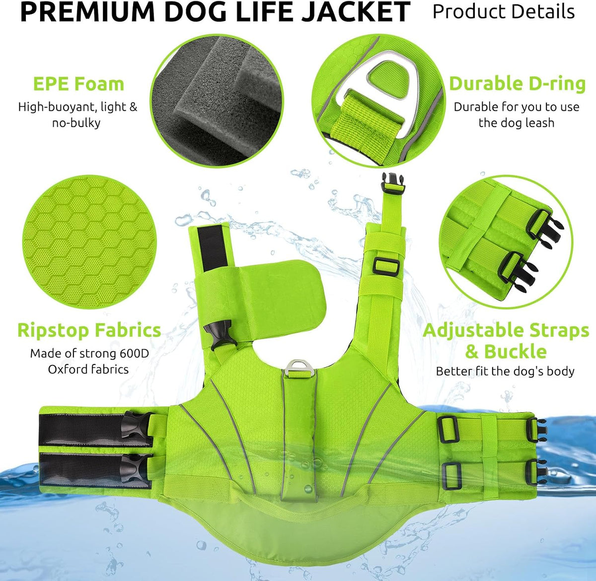 Queenmore Dog Life Jacket with Front Float - Small / Green - image 3