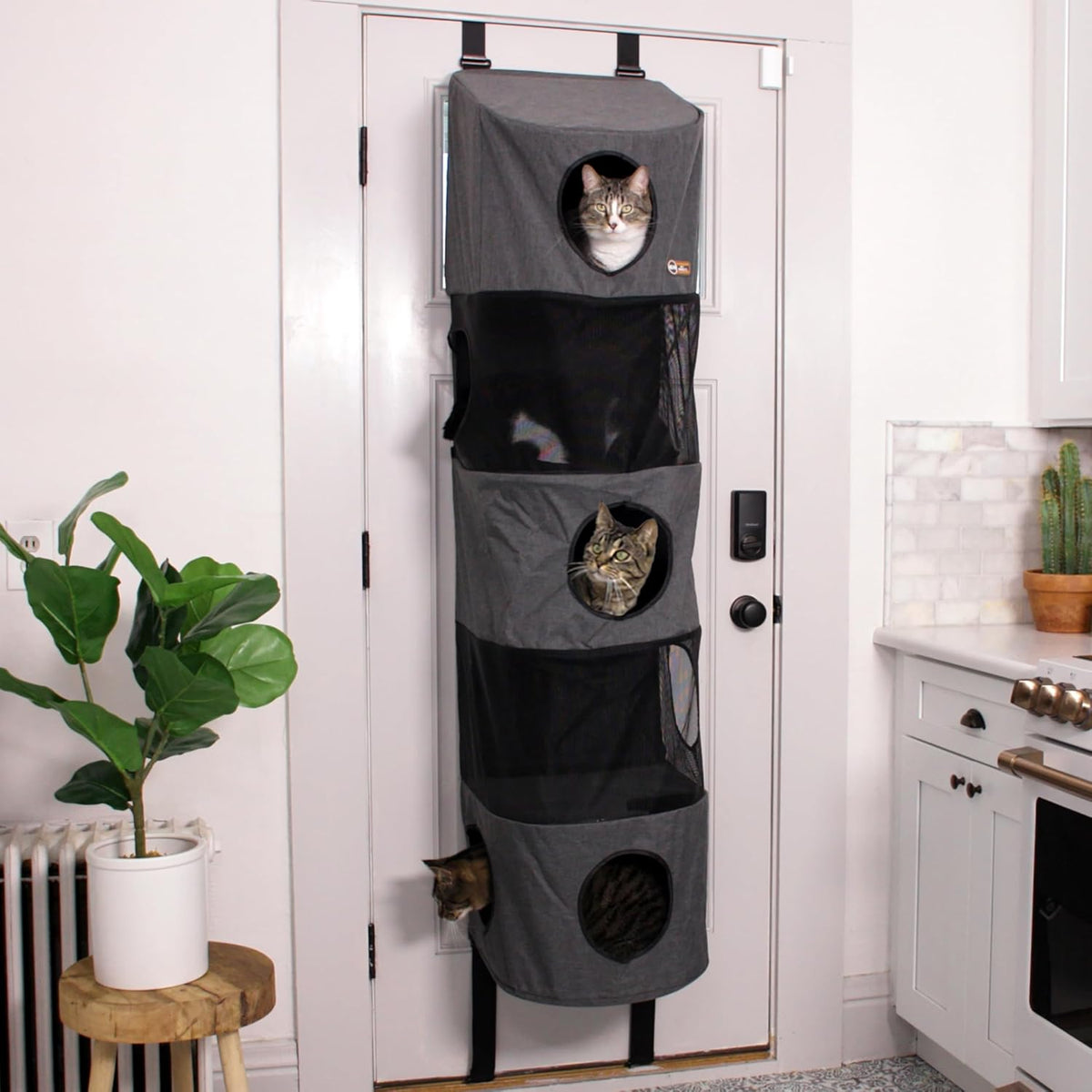 K&H Door Cat Tree, Hangin Condo 5 Level Mounted, Gray - 5 Story Condo High Rise