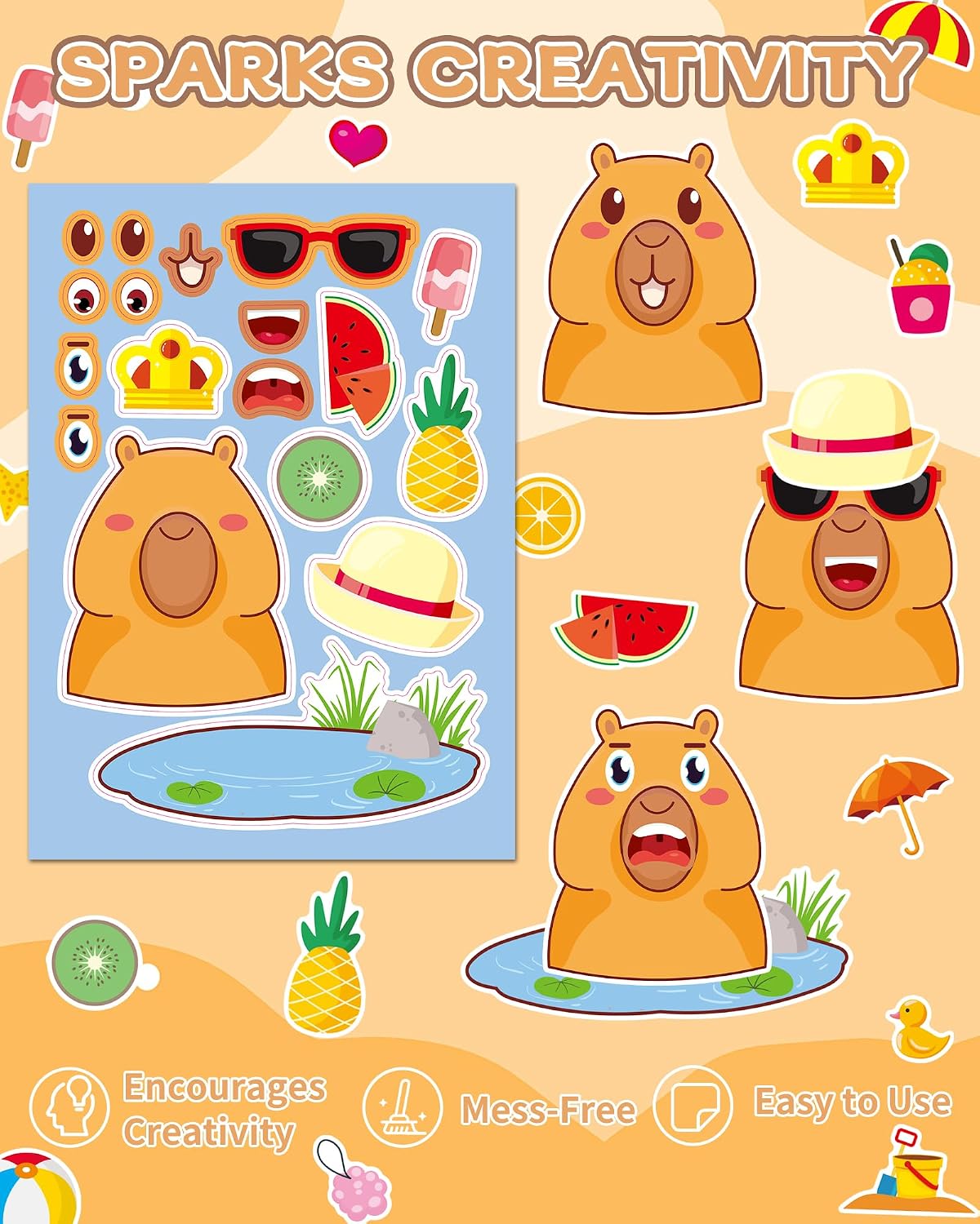 30 Unicorn Make-a-Face Sticker Sheets for Kids – Fun for Kids & Family - Capybara - image 4