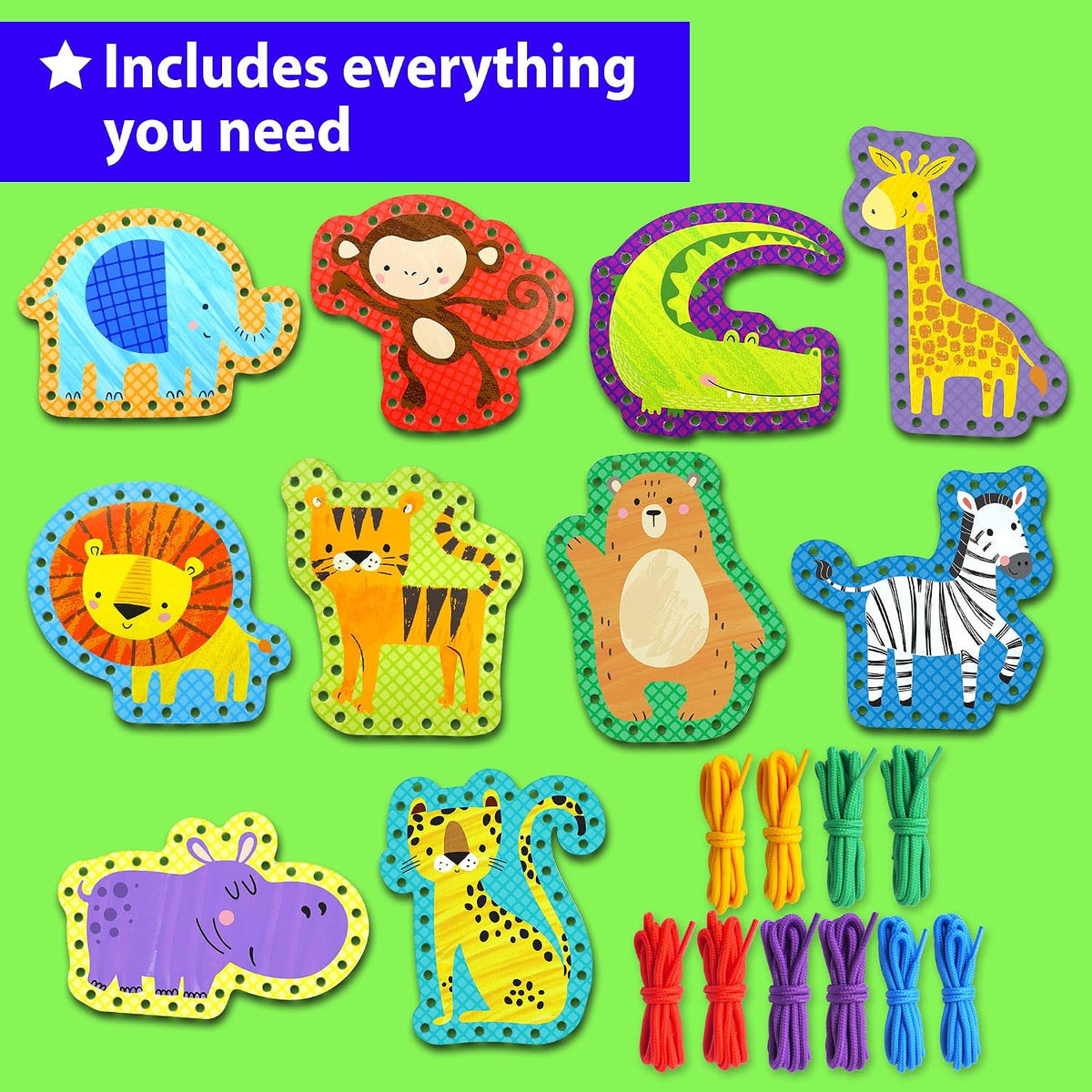 KRAFUN Princess, Unicorn & Mermaid Lacing Cards Age 3+ - Safari - Large - image 2
