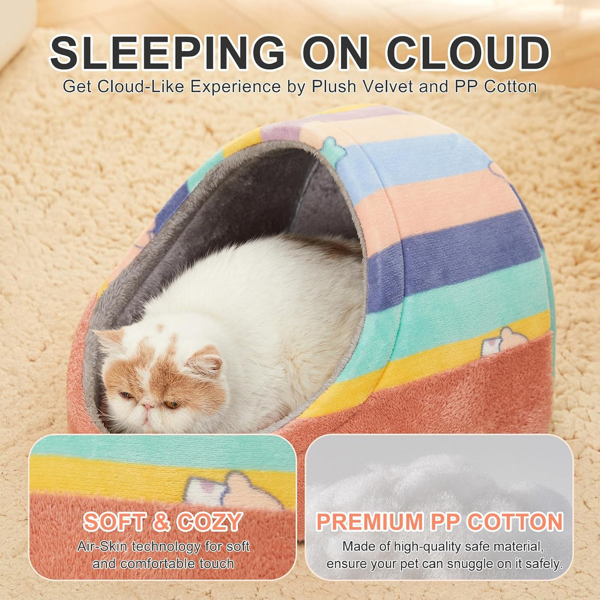 Cute Cat Beds for Indoor Cats, Cave Bed for Kittens - Medium / Rainbow - image 4