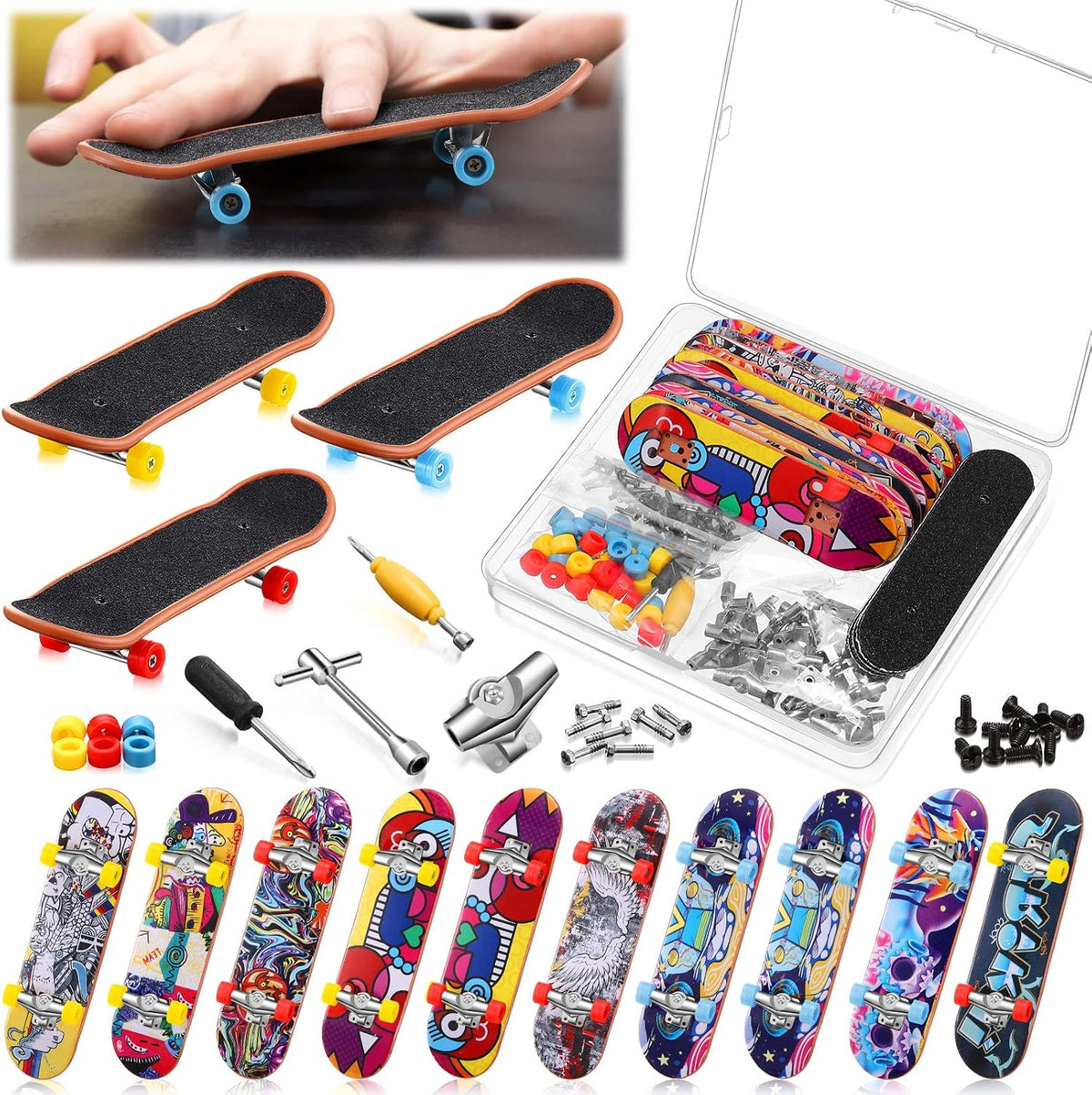 Civaner 10 pack DIY fingerboard set with decks, wheels, brackets and tools