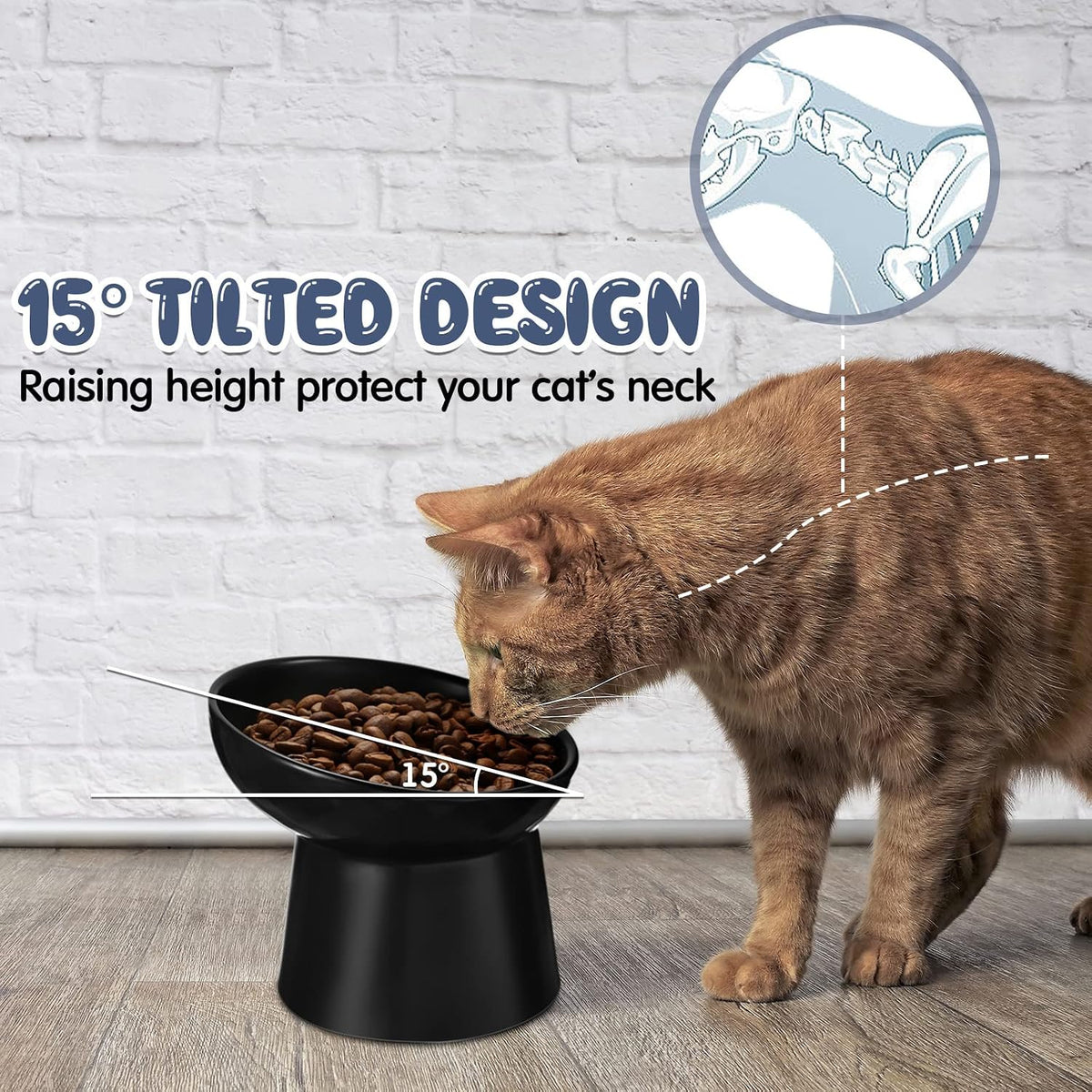4 Pcs Ceramic Raised Cat Bowls - White and Black - image 3