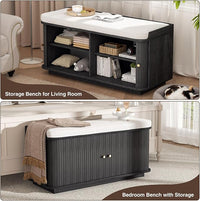 Dark Grey 39.4" W 2-Tier Shoe Bench with Storage | Entryway Bench with Padded Cushion, Sliding Doors & 5 Hooks
