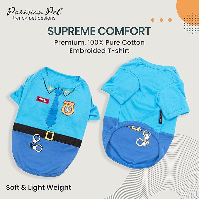 Parisian Pet Embroidered Dog Police Costume - Cop Costume for Dogs - 100% Cotton & Polyester - Blue, Medium Size