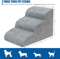 Dog Stairs for Small Dogs, High Density Foam Dog Ramp - Fleece-Gray / 3 Steps - image 2